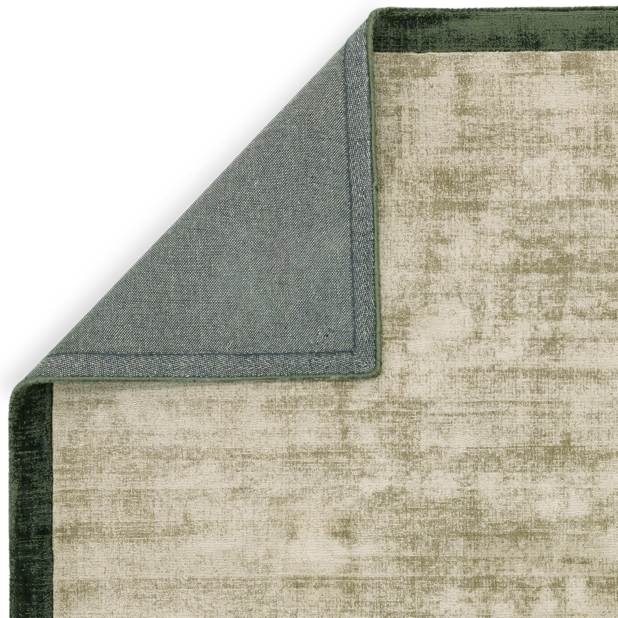 Hand Woven Viscose Rug with Border in Sage and Olive